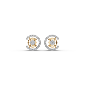 Boucles d'oreilles pendantes style vintage C Curve, géométriques, avec diamant de laboratoire, plaqué or 14K 18K, or rose, pierre principale en or pavé et coquillage - Product Image 1