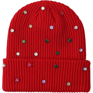 OEM Black Crystal Studded Beanie Hat Rib Knit Winter Warm <b>Cap</b> Women <b>Men</b> Custom Logo Streetwear Skull Hat - Product Image 2