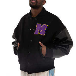 แจ็คเก็ตเบสบอลแขนยาวทรงโอเวอร์ไซส์แบบใหม่ปี 2026 รับผลิตตามสั่งขายส่ง OEM ปักอักษรเชนิลล์สำหรับผู้ชาย - Product Image 1