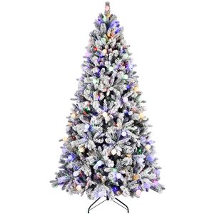 Sapin de Noël artificiel floqué pré-éclairé de 2,4 m avec 470 lumières LED multicolores, design naturel à couches superposées effet neige - Product Image 2