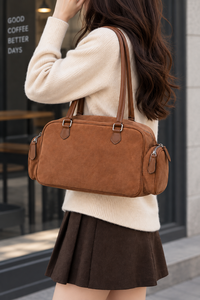 <b>Brown</b> Suede Women Saddle Bag Shoulder Handbag Zipper Closure Large Capacity Vintage Travel Purse Fashion Party Daily Use - Product Image 5