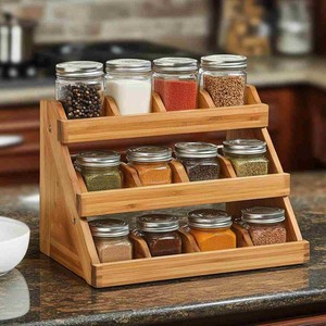 Handcrafted Bamboo Teak Spice Rack Organizer - Wholesale <b>Kitchen</b> <b>Storage</b> - Product Image 1