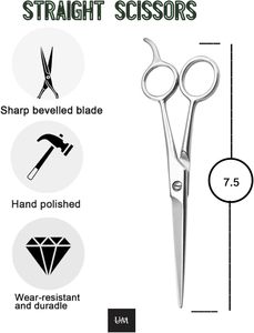 กรรไกรตัดผมมือขวาแบบพรีเมียมขนาด 7.5 นิ้ว สำหรับใช้งานได้หลากหลาย เหมาะสำหรับร้านทำผม ตัดผมผู้หญิง ผู้ชาย เด็ก สัตว์เลี้ยง ทำจากสแตนเลส - Product Image 3