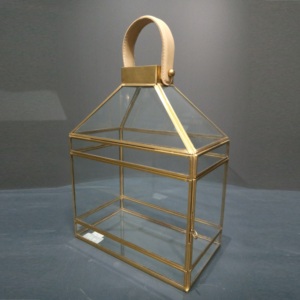 ชุดโคมไฟเทียนทำมือ 3 ชิ้น พร้อมกระจกและหูจับหนังทองเหลือง ตกแต่งด้วยทองเหลือง สำหรับตกแต่งบ้าน - Product Image 4