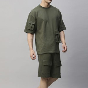 Conjunto Deportivo de Verano Transpirable de Diseño Personalizado, 100% Algodón, Camiseta de Punto y Pantalones Cortos, Conjunto de Dos Piezas para Hombre - Product Image 4