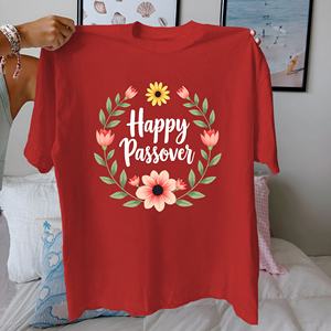 Happy Pessah avec couronne florale Tshirt femme en pur coton coupe confortable - Product Image 5