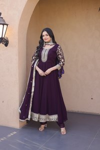 Women's Embroidered Anarkali Set with Dupatta Georgette and Silk Indian Ethnic Wear Pakistani Dress Salwar Suit - Product Image 4