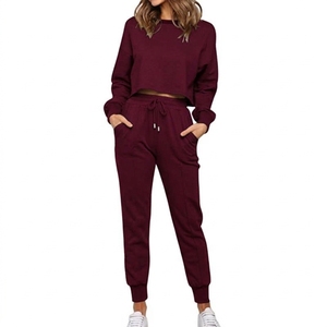 Conjunto de Pijama de Dos Piezas Unisex de Color Sólido al por Mayor, Top de Manga Larga con Cuello Redondo y Pantalones, Ropa Casual de Primavera para Estar en Casa o Hacer Deporte - Product Image 3