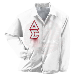 เสื้อแจ็คเก็ต OEM Greek Delta Sorority DST ลายปัก คอสตูมบล็อกสี เสื้อโค้ช เสื้อแจ็คเก็ตกันฝน - Product Image 1
