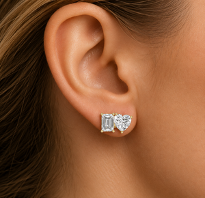 Pendientes Toi Et Moi con Corazón y Esmeralda, 1.00 CTW, VVS2 VS1, Diamante Cultivado en Laboratorio, Plata 925, Oro Sólido de 14K y 18K, Proveedor de Joyería Fina - Product Image 2