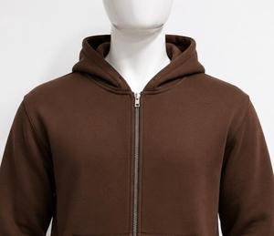Sweat-shirt unisexe à capuche marron uni, fermeture éclair, en polaire polyester tricoté, coupe classique, manches longues, poche, tissu 260g, vêtement décontracté d'hiver - Product Image 4
