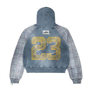 Conjunto de Sudadera con Capucha y Pantalones de Chándal de Algodón Grueso Lavado Estilo Vintage con Efecto Desgastado por el Sol para Hombre, Chándal Urbano Personalizado con Pedrería - Product Image 3