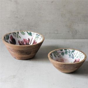 Tazón de Madera Esmaltado con Impresión Personalizada al por Mayor |   Juego de Servir de Madera Grande y Pequeño |   Tazón de Madera Esmaltada para Ensaladas y Frutas, Apto para Alimentos - Product Image 1