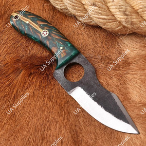 UA Supplies OEM Couteau à lame fixe en acier à haute teneur en carbone, forgé à la main, avec trou pour le pouce, manche exotique en forme de cône de pin, fourreau en cuir, pointe tombante - Product Image 3