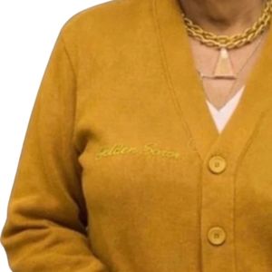 Cárdigan Amarillo Dorado para Mujer, Suéter Elegante de Punto con Detalle Bordado, Prenda Exterior con Botones, Ropa de Moda - Product Image 2