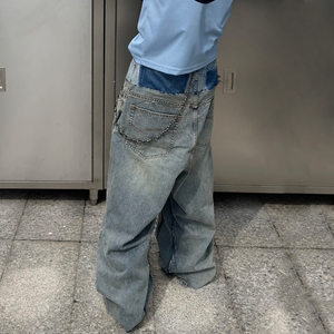 Glory Custom Double Waisted Denim Jeans <b>Pants</b> Premium Quality Denim Wide Leg Oversized <b>Pants</b> For Streetwear OEM Wholesale - Product Image 4