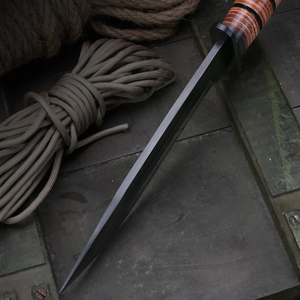 Couteau Bowie professionnel LEGACY BLADES en acier au carbone, revêtement noir, lame tranchante comme un rasoir, manche en bois, étui en cuir, OEM, camping - Product Image 2