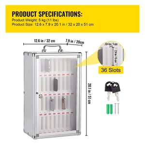 36 Slots Silver Aluminum Alloy <b>Phone</b> Storage Locker <b>Box</b> Portable Handle with Key <b>Lock</b> Handwritten Design - Product Image 2