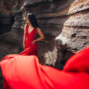 Premium Long Train Flowing Satin <b>Halter</b> Evening Gown Elegant <b>Backless</b> Photoshoot Attire Luxurious High Split Beach Vacation - Product Image 4