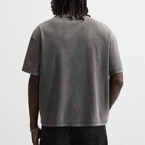 T-shirts personnalisés pour hommes en coton, style streetwear, coupe oversize, col rond côtelé, avec patch brodé, épaules tombantes, t-shirt vierge épais pour hommes - Product Image 3