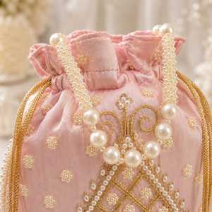 Budget Friendly Handmade Silk Potli Bag with Intricate Beaded Flower Embroidery for Bridal <b>Wedding</b> <b>Accessories</b> Parties Festive - Product Image 3