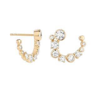 Pendientes de Aro Curvos de Oro Sólido de 14K con Diamantes Redondos Engastados en Bisel, Diamantes Cultivados en Laboratorio con Aspecto de Burbuja, para Uso Diario - Product Image 2
