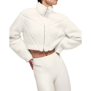 Best seller Women's Cropped Sherpa Fleece Jacket Half Zip Teddy Pullover Winter Outerwear Cozy Plush Fashion Coat Custom OEM - Product Image 1