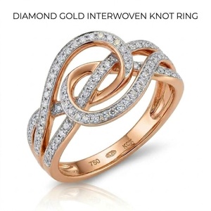 Élégante bague en or rose massif 18 carats avec nœud entrelacé et diamants, demi-pavé torsadé, finition lisse, bijoux fins sur mesure - Product Image 1