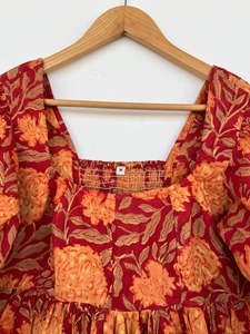 Rust Orange Floral Print Cotton Blouse Square Neck 3/4th Sleeve Boho Summer Top Women Garment Manufacturer - Product Image 3