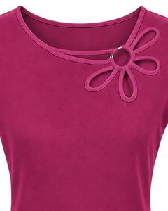 Blusa Casual de Verano para Mujer, Color Magenta, Diseño Elegante con Cuello de Flores, Manga Corta, Corte Holgado, para Uso Diario - Product Image 5