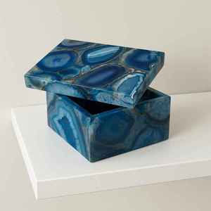 Boîte à bijoux de luxe en résine agate bleu océan, organisateur de rangement décoratif haut de gamme, boîte cadeau artisanale pour chambre à coucher - Product Image 1