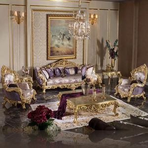 Juego de Sofá Cama Plaza Luxury Classic Royal, de Madera de Caoba Tallada en Color Crema Dorado, con Relleno de Esponja, Diseño Transicional, Muebles para Sala de Estar - Product Image 2