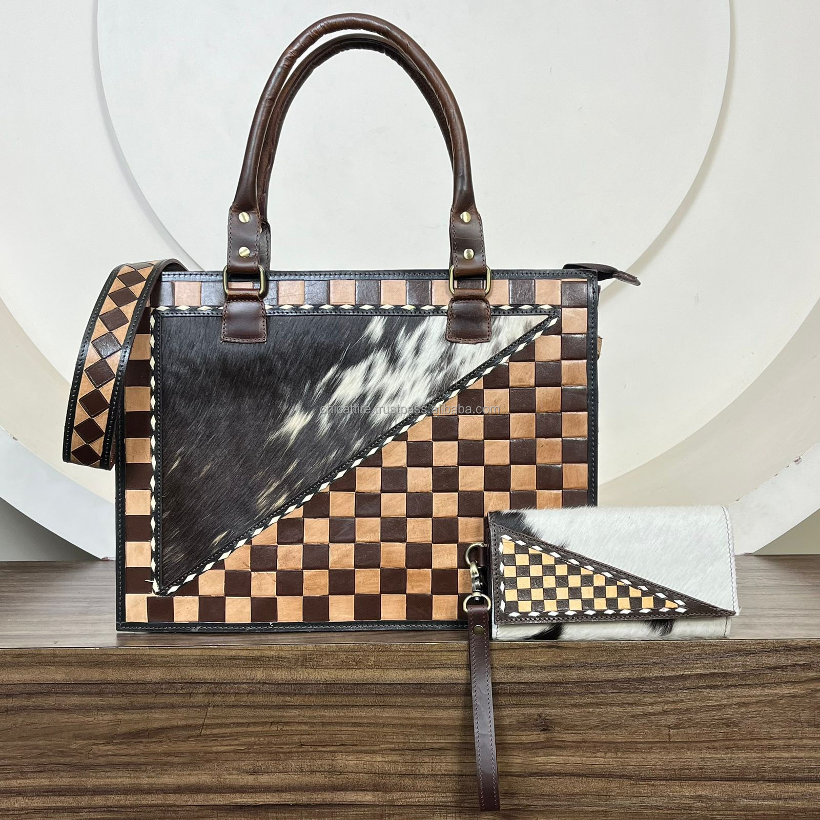 À carreaux marron et beige