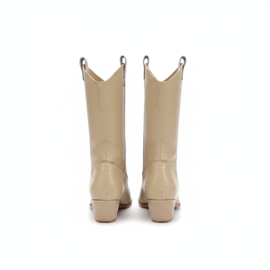 Bottes de cowboy mi-mollet pour femme, style western, à bout pointu, talon épais, à enfiler, brodées, marron, en cuir premium, faible MOQ, OEM - Product Image 2