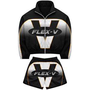 ชุดกางเกงวินด์เบรกเกอร์โพลีเอสเตอร์คุณภาพสูง 120 GSM สีน้ำตาลส้ม ลายสายฟ้า พร้อมโลโก้แบบซับลิเมชั่นสั่งทำพิเศษ ไซส์พลัส - Product Image 2