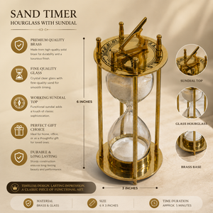 Sablier vintage fait main, horloge solaire |   Minuteur décoratif vintage en laiton doré transparent |   Décoration de bureau nautique antique, décoration marine - Product Image 5