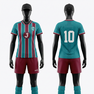 ชุดฟุตบอลหญิงผ้าโพลีเอสเตอร์ระบายอากาศแบบอินเตอร์ล็อค สีเขียว ทอง ดำ ลายตาราง พร้อมสกรีนชื่อ เบอร์ และโลโก้ - Product Image 3