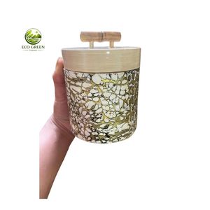 Elegant Handmade <b>Ceramic</b> <b>Pot</b> with Bamboo Lid Kitchen Counter Storage Jar Decorative Organizer Gift Collection - Product Image 4