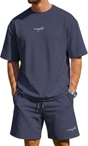 Conjunto de Camiseta y Pantalones Cortos Casuales de Algodón Rosa para Hombre, Cuello Redondo, Color Sólido, Transpirable, Corte Holgado, Ropa de Verano - Product Image 4