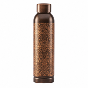Botella de Agua de Cobre Puro Grabada, Antiderrames, Reutilizable, con Acabado Antiguo, para Venta al por Mayor y Suministro a Granel - Product Image 1