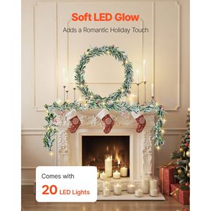 Ghirlanda Natalizia Realistica da Interno 6.6 FT, Decorata con Foglie d'Ulivo, Bacche e Luci, in PVC Sempreverde - Product Image 6