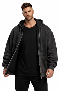 Sudadera con Capucha Unisex de Alta Calidad para Atletas, con Lavado Ácido, Cremallera Completa, Forro Polar Grueso y Cálido, Estilo Casual Urbano Oversize, de Secado Rápido, 100% - Product Image 5