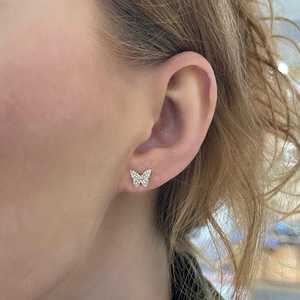 Diamond Butterfly Stud <b>Earrings</b> Custom 14K 18K Solid Gold Pave Set Small Dainty Minimalist Studs Everyday Wear Stud For Women - Product Image 4