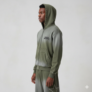 Ensemble sweat à capuche zippé intégral et pantalon de survêtement Ranzia personnalisé grande taille, éco-responsable, avec strass et broderie effet vieilli - Product Image 3