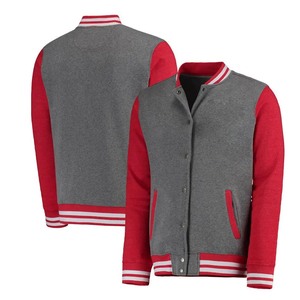Chaqueta Varsity Gris para Hombre con Mangas Negras, Cierre de Botones, Cuello Camisero, Ropa Casual de Otoño - Product Image 4