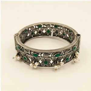 DIVYORO Women's Brass <b>Copper</b> Alloy Oxidized Silver Plated Antique Pearl <b>Bangle</b>-Gift - Product Image 1