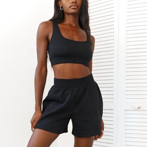 Vêtements de sport pour hommes, ensemble de yoga deux pièces grande taille, haut court en coton et short, soutien-gorge de sport - Product Image 5