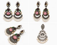 Anting-anting gantung pernikahan desain bunga mutiara Bohemia berlapis emas perak oksidasi dari produsen terverifikasi, bertahtakan bezel, untuk wanita