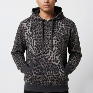 Mens <b>Leopard</b> <b>Print</b> Hooded Sweatshirt Regular Fit Casual Long Sleeve 100% Polyester French Terry Autumn Wear - Product Image 1