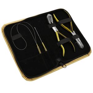 Kit de pinces de retrait de micro-perles en acier inoxydable doré métallisé avec outil de pose d'extensions capillaires I-Tip - Product Image 1
